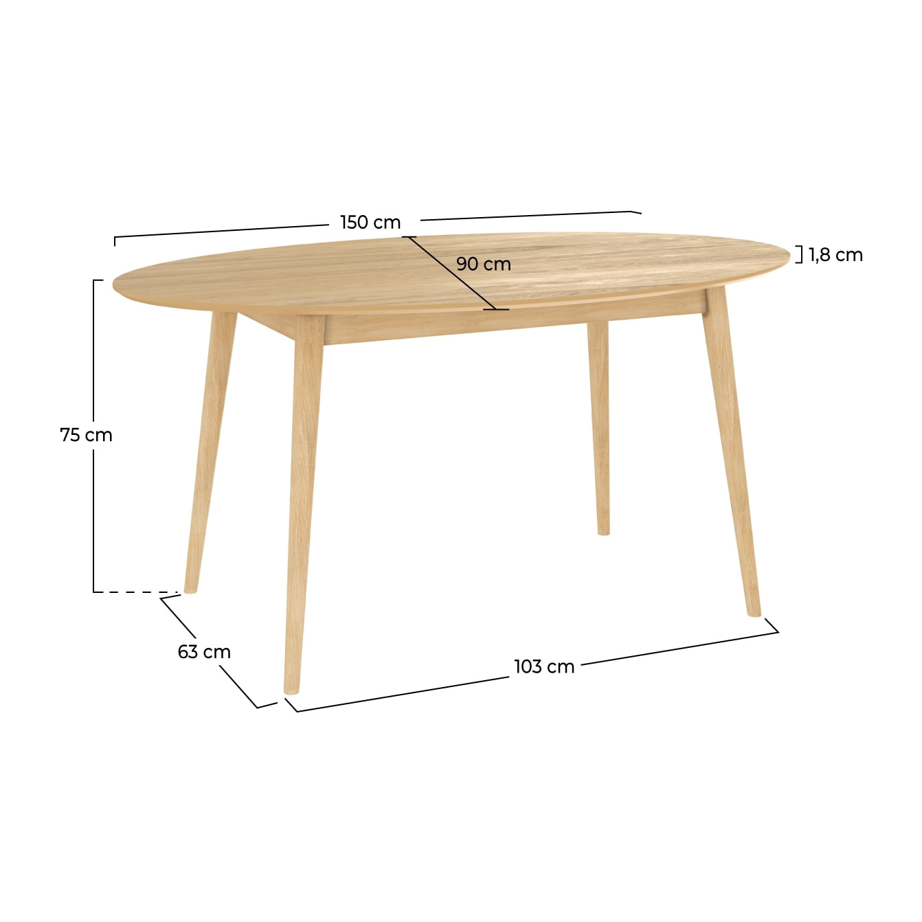 Table ovale Eddy 6 personnes en bois clair 150 cm