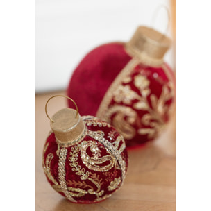 J-Line boule de Noël Motifs - polyfoam/textile - rouge/or - medium
