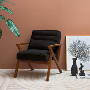 Fauteuil scandinave bois d'hévéa et velours noir