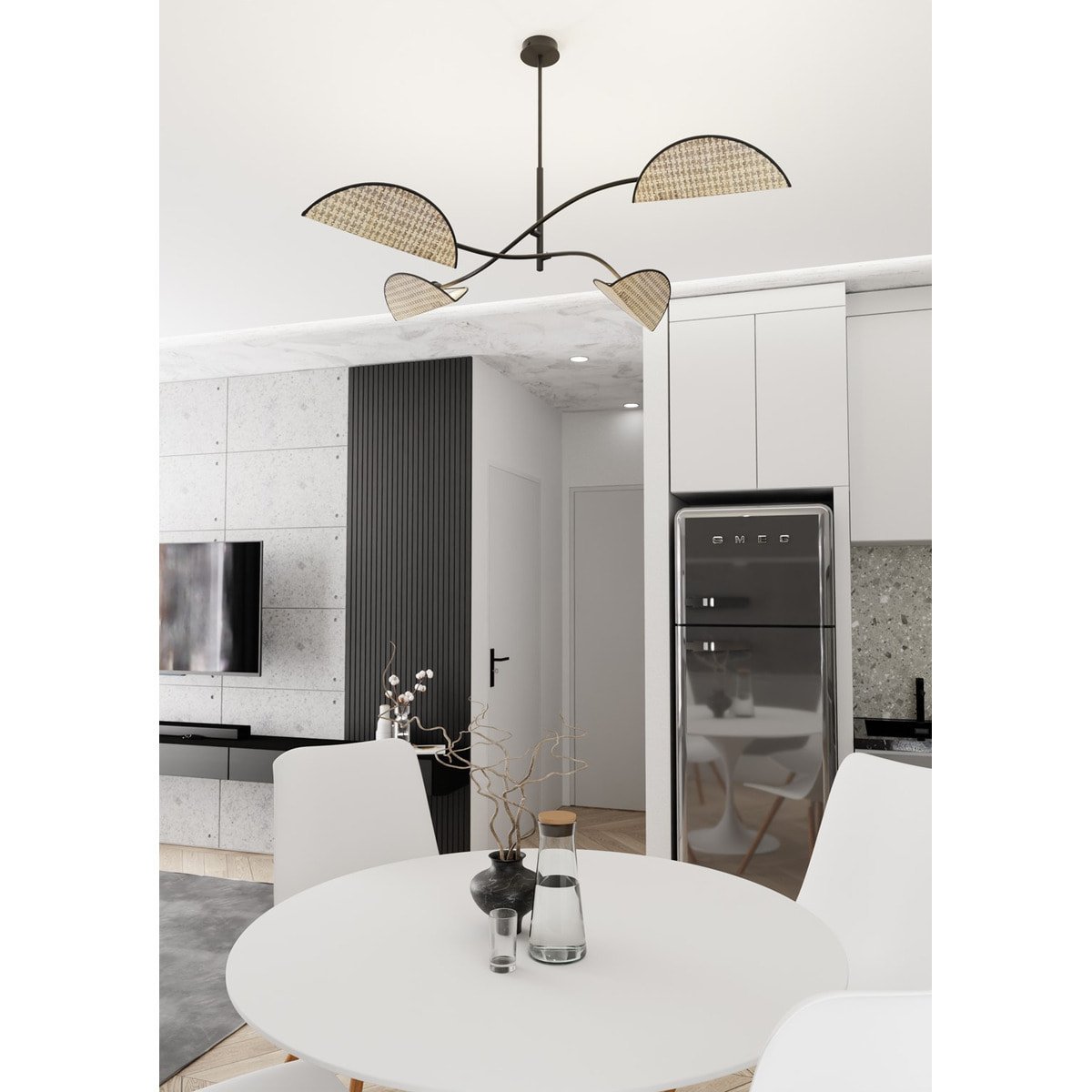 Lampada a sospensione Lotus in acciaio e tessuto effetto velluto