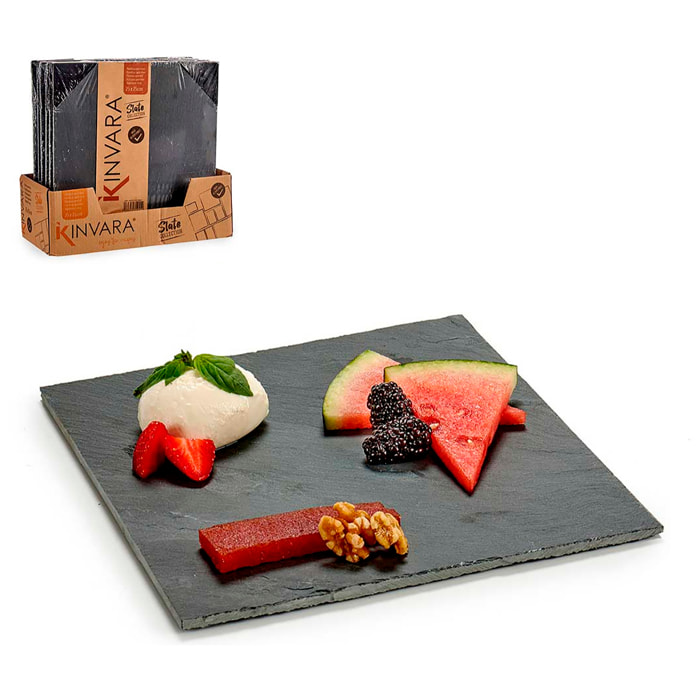 Set de 6 pizarras para aperitivos cuadradas. 25 x 25 cm.