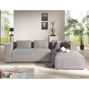 Stella - canapé d'angle droit en velours côtelé - 4 places -style contemporain - Gris clair