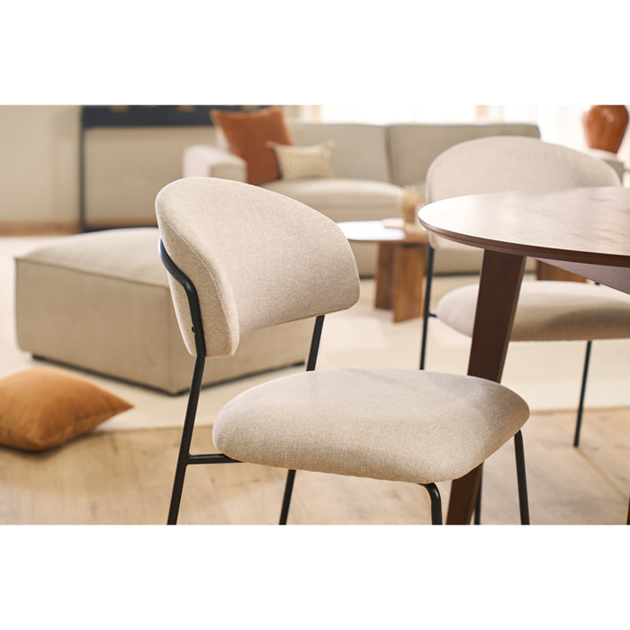 Chaises en tissu effet velours texturé beige et métal noir (lot de 2) BENTA