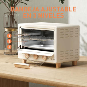 Horno Eléctrico de Sobremesa Horno Sobremesa de 16L 1400W Horno Eléctrico con Puerta de Vidrio Temporizador y Temperatura Ajustables hasta 230℃ Crema