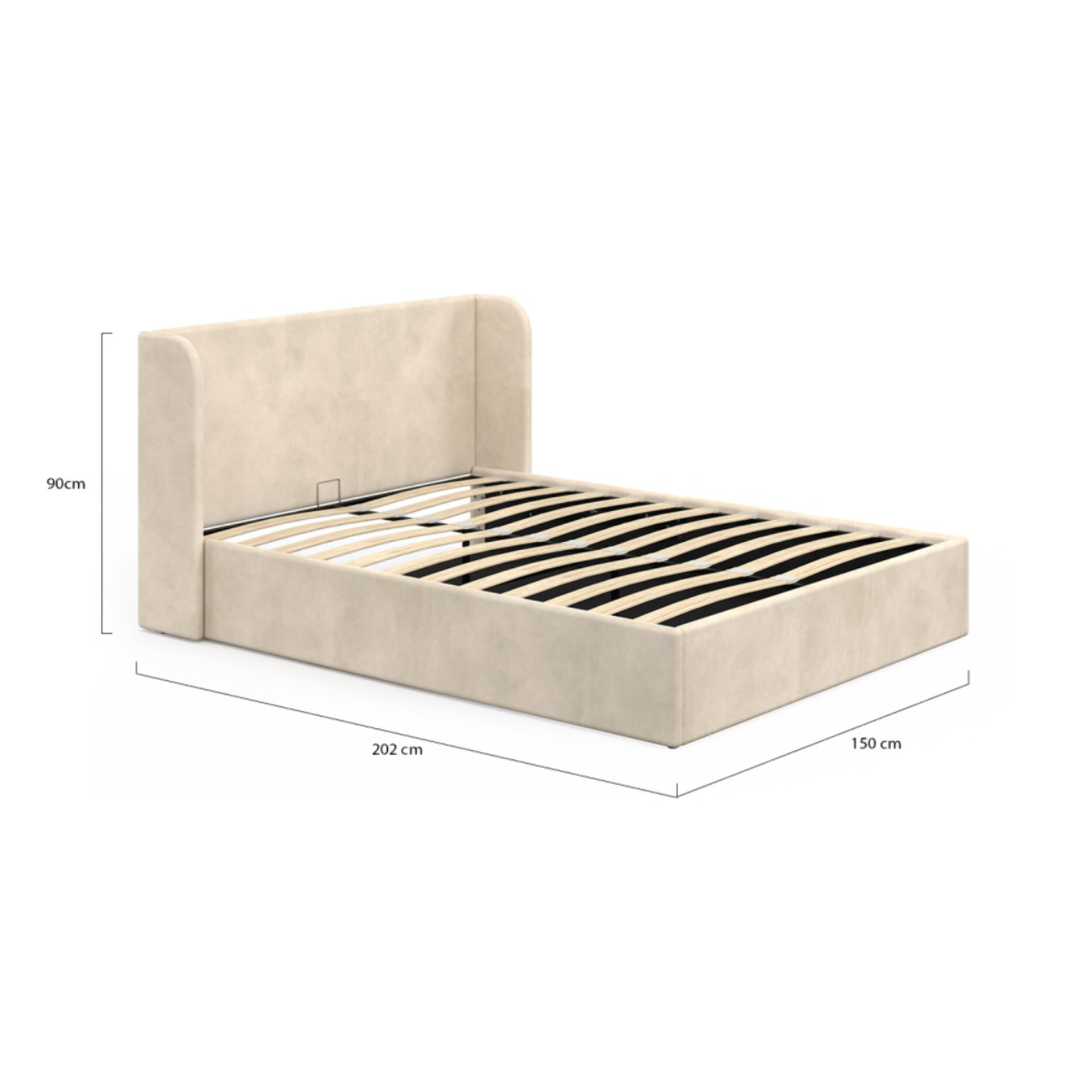 Lit coffre Lucia en velours beige avec sommier et tête de lit 140x190cm