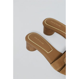 Mules con tacco alto Giorgia cammello con dettagli metallici