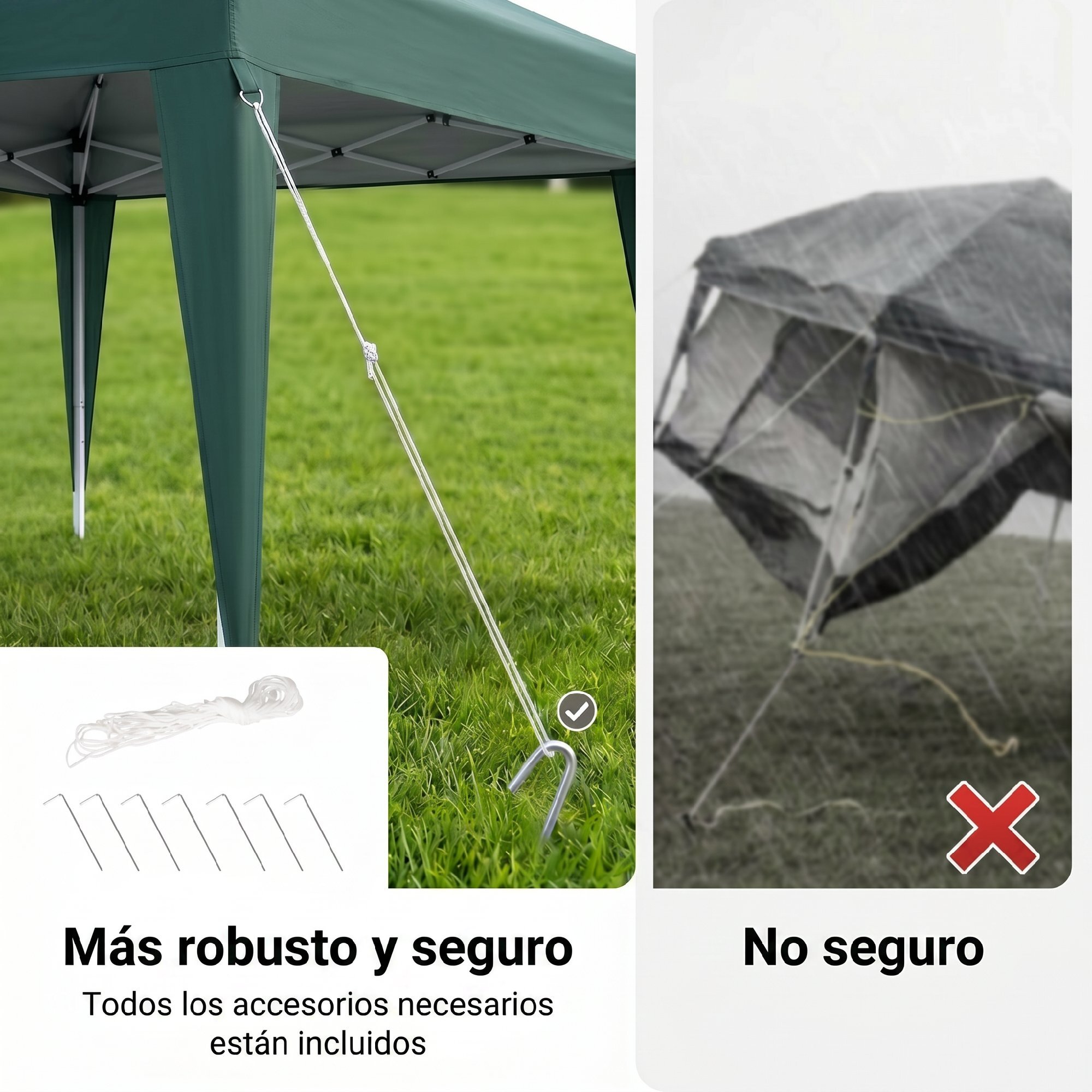 Outsunny Carpa Plegable 2,4x2,4 m, Pop-up, Cenador Pabellón de Jardín, Altura Ajustable con Bolsa de Transporte, Anti-UV, Impermeable, Gazebo para Camping, Fiestas, Exterior, Verde