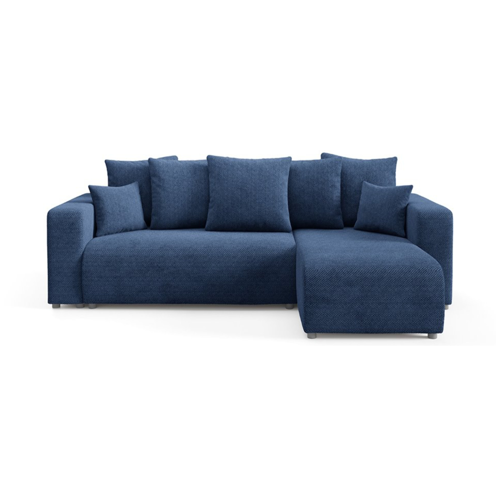 GLORIA - Canapé d'angle droit convertible 4 places en tissu bleu