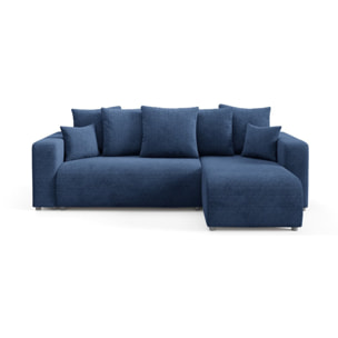 GLORIA - Canapé d'angle droit convertible 4 places en tissu bleu