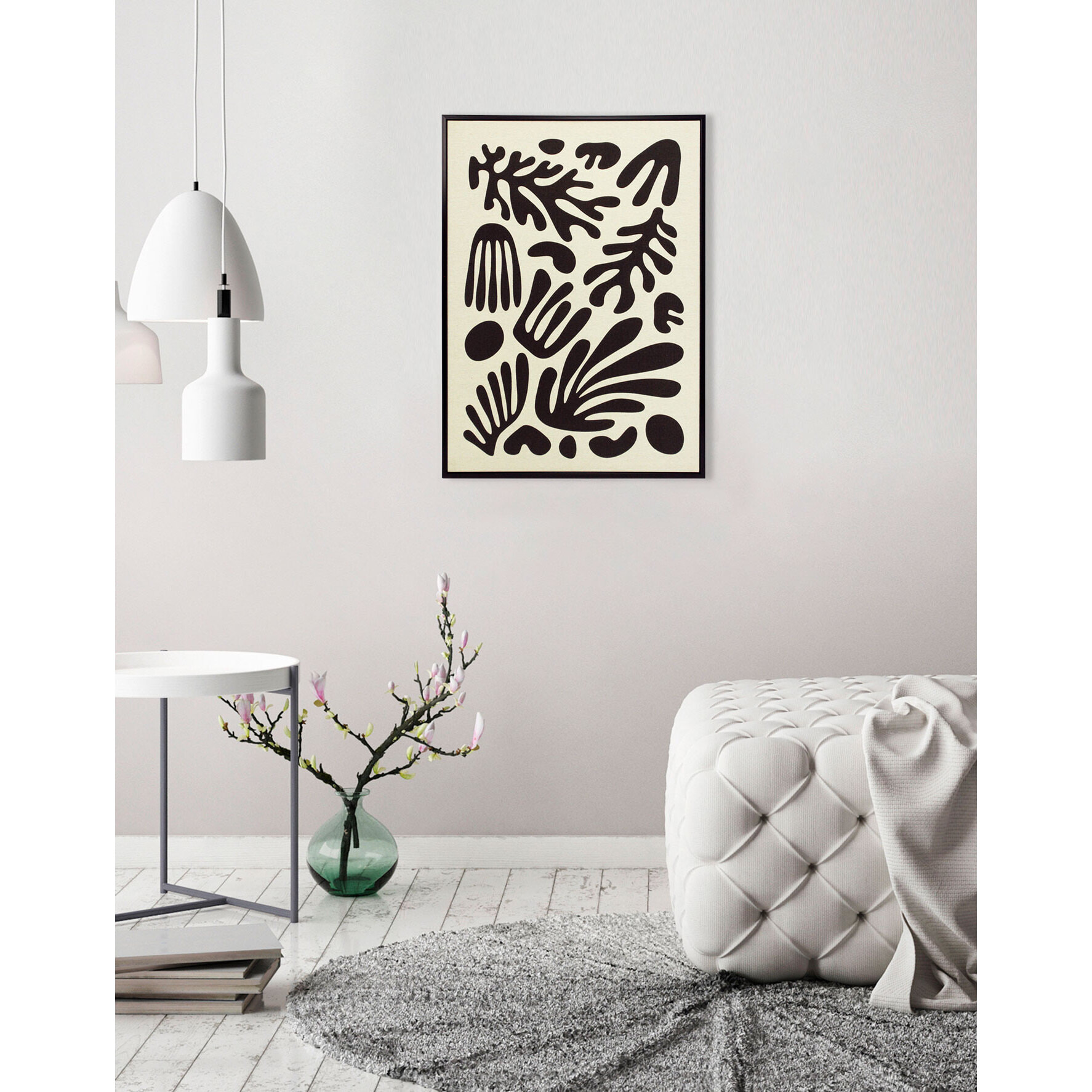 Cuadro Linen lino impresión 3D abstracto beige-negro 72x52x4 cm