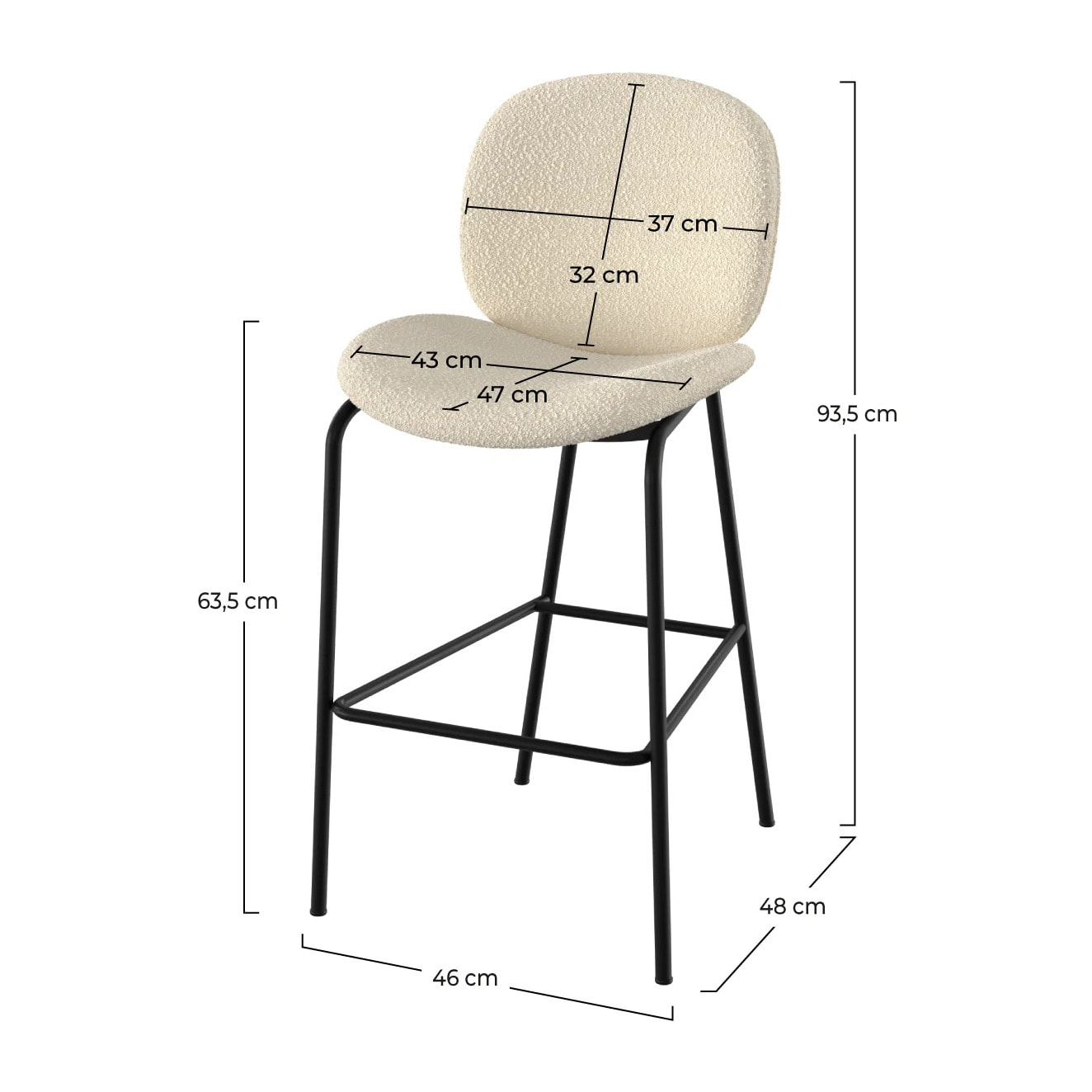 Lot de 2 chaises pour îlot central en tissu bouclé beige 63,5 cm - Iris