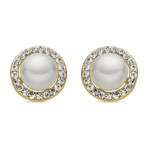 Pendientes con Perla Blanca acabado oro 18k