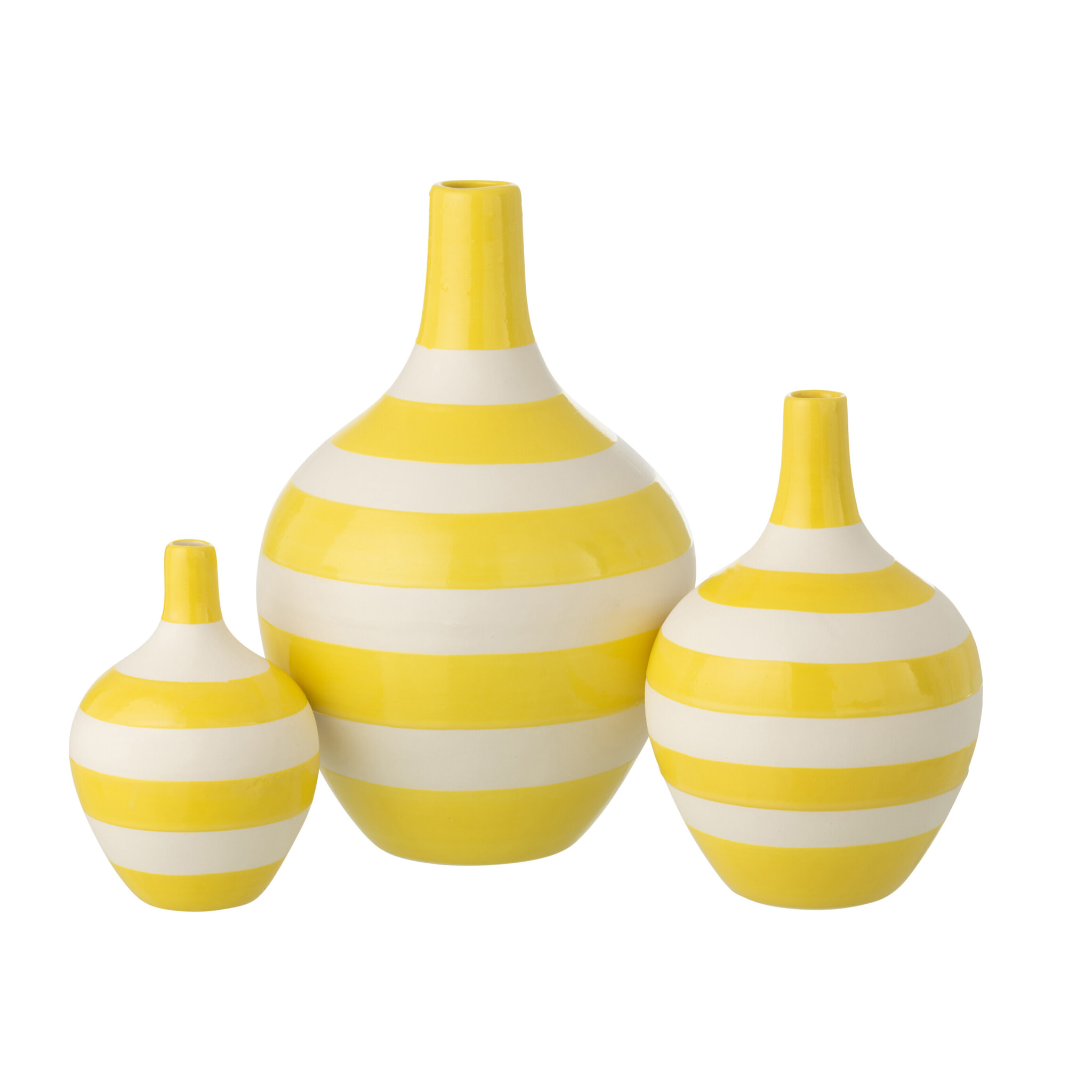 J-Line Vase Ligné - Porcelaine - blanc/jaune -  set de 3