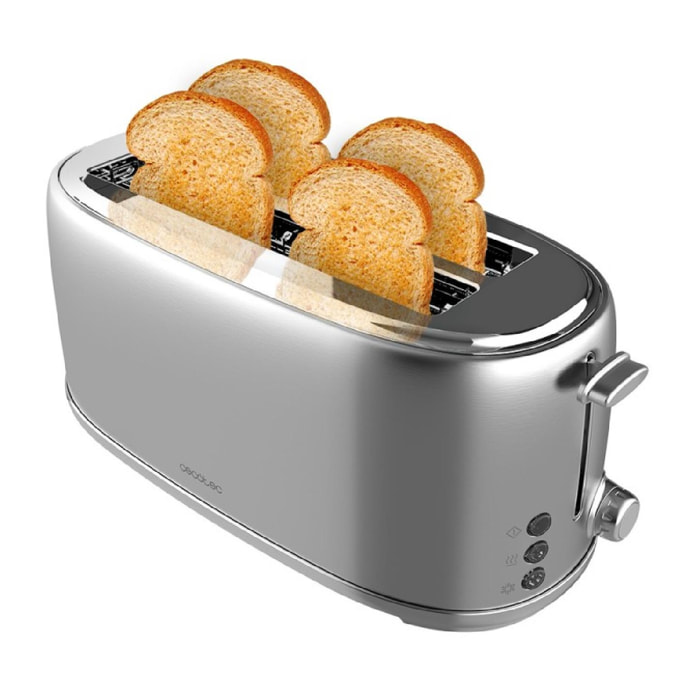 Cecotec Toast&Taste 1600 Retro Double Stainless Steel 4-Slice Toaster. 1630 W, 2