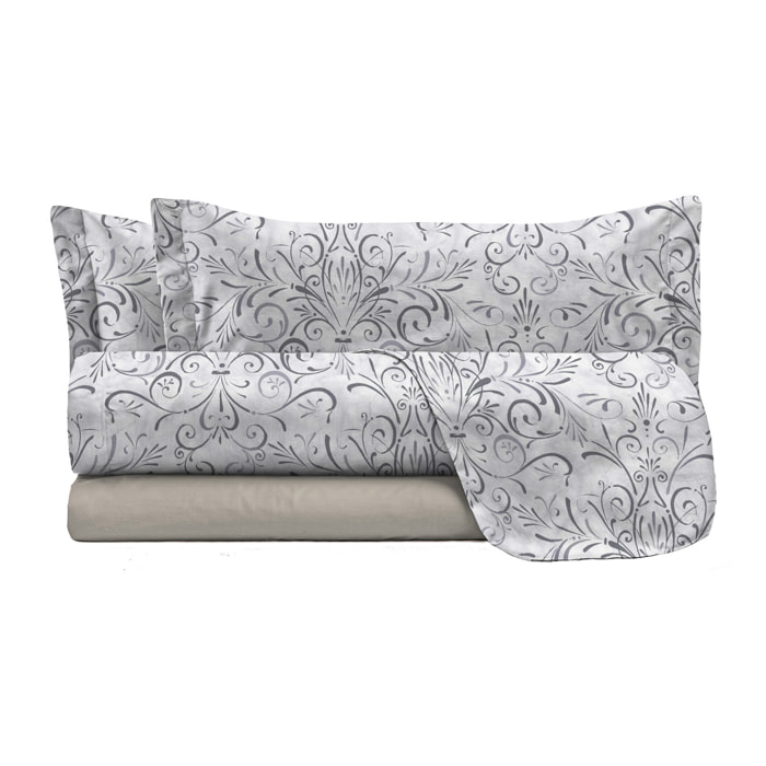 COMPLETO LETTO FANTASY, 100% Microfibra - ORNATO GRIGIO