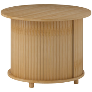 Table basse ronde style exotique bambou - porte coulissante à lamelles verticales - Ø60 x 45H cm