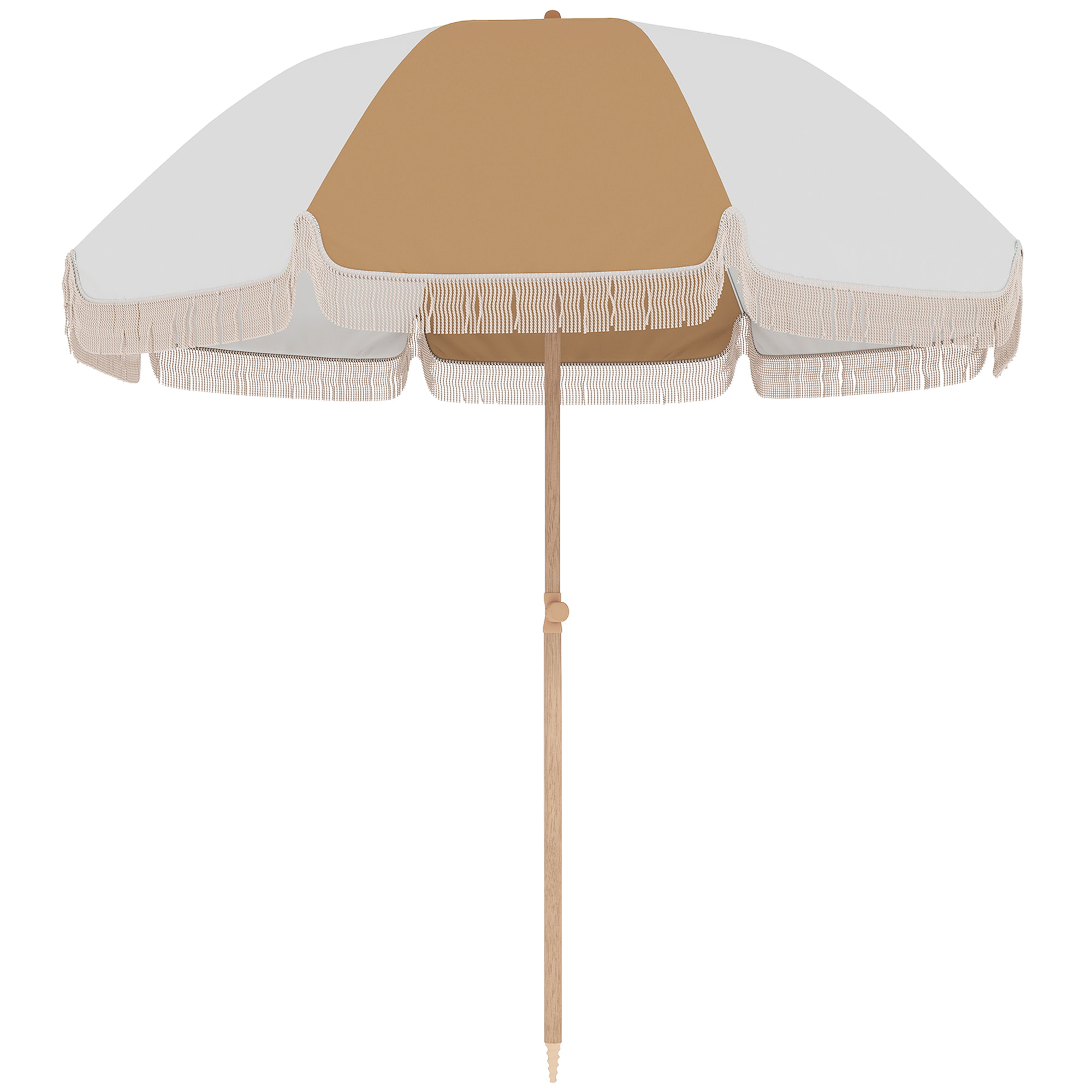 Parasol de plage inclinable à franges dia. 1,7 m beige blanc