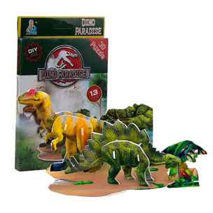 Pack de 4 puzles 3D de diferentes dinosaurios. Con un total de 51 piezas.