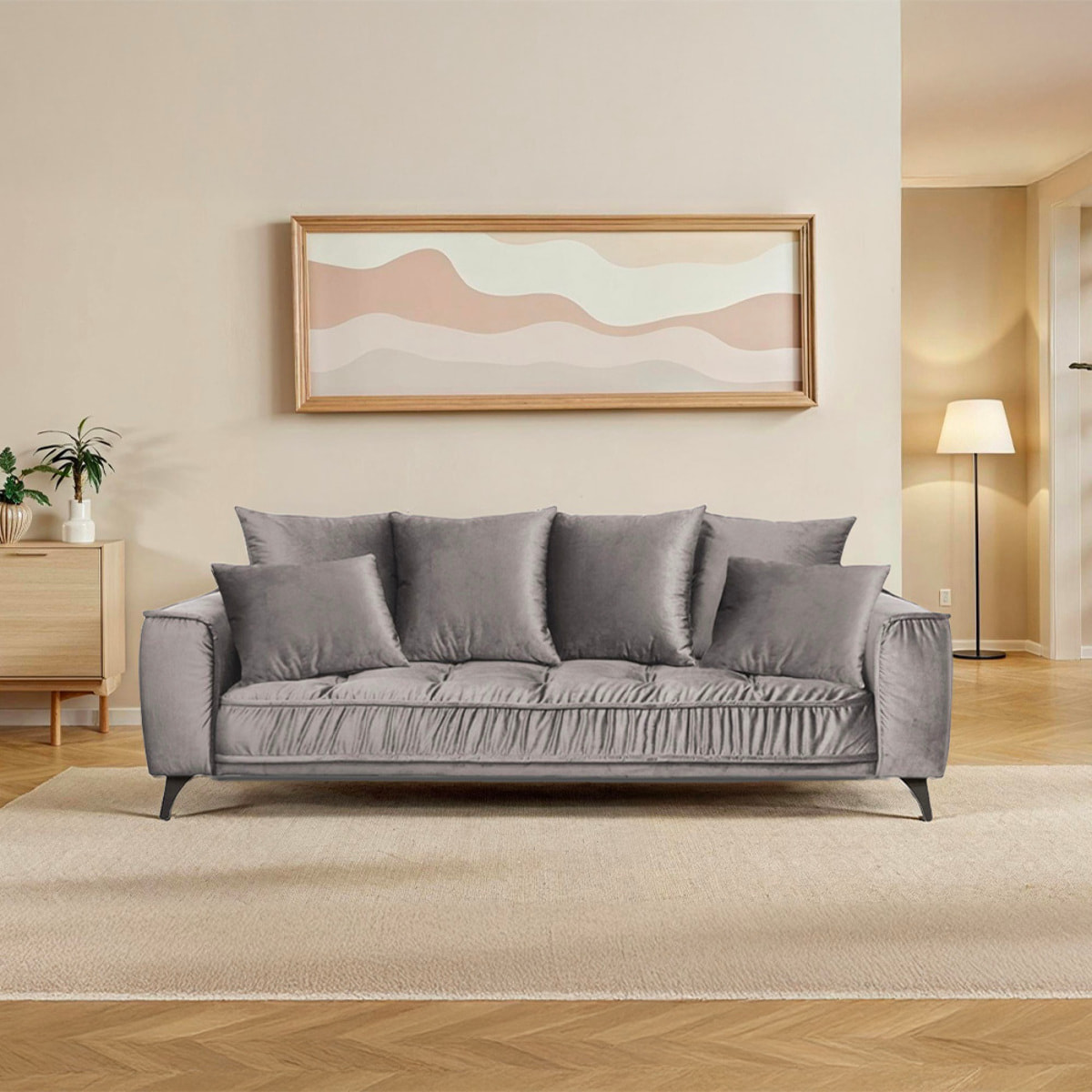 Canapé Velours Droit Altamo - 3 Places