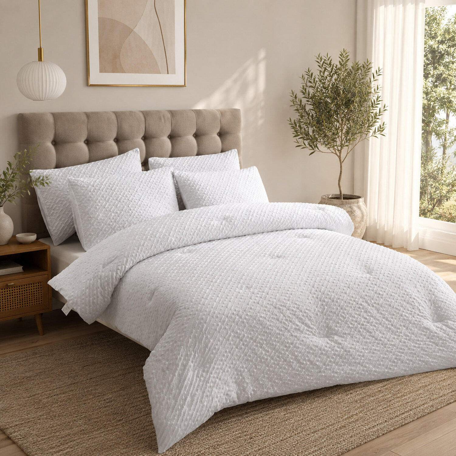 Parure housse de couette 100% microfibre jacquard motif chevrons blanc - EDA