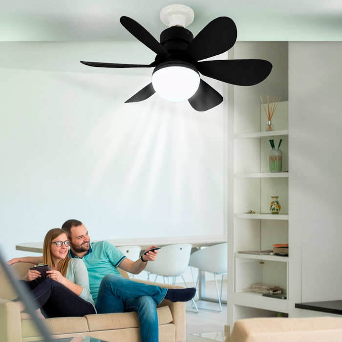 Ventilador de techo FS-HX-R420 de 42 cm. Adaptador E27, 3 velocidades y luz LED regulable de 12 W. Incluye mando a distancia.