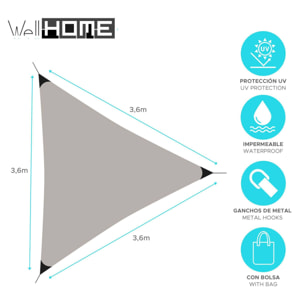 Well Home Sombrilla Triángulo de Sombra en Poliéster 36x36x36cm - Color Topo, UPF 50+, Ganchos de Metal y Bolsa de Transporte