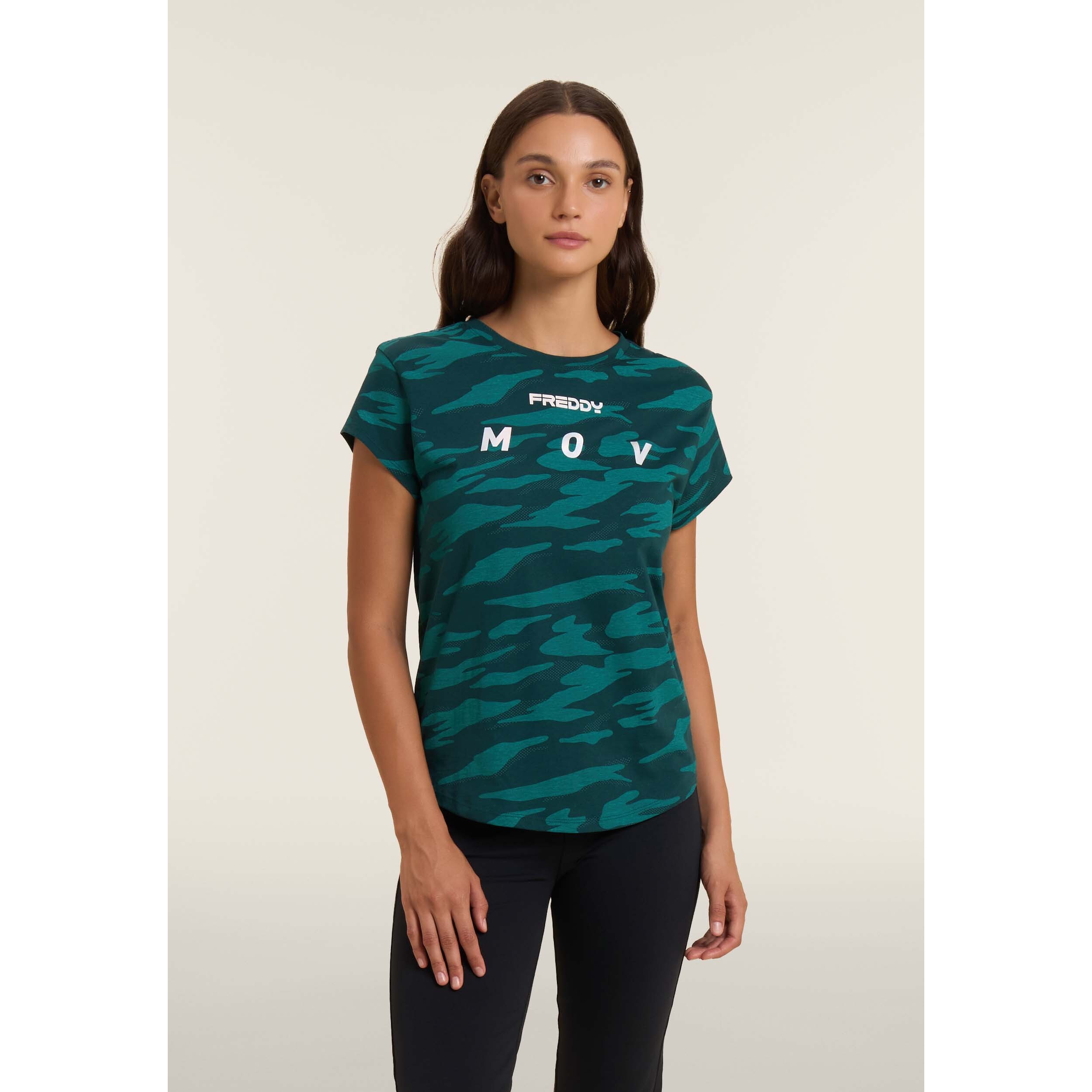 T-shirt camouflage con maniche ad aletta