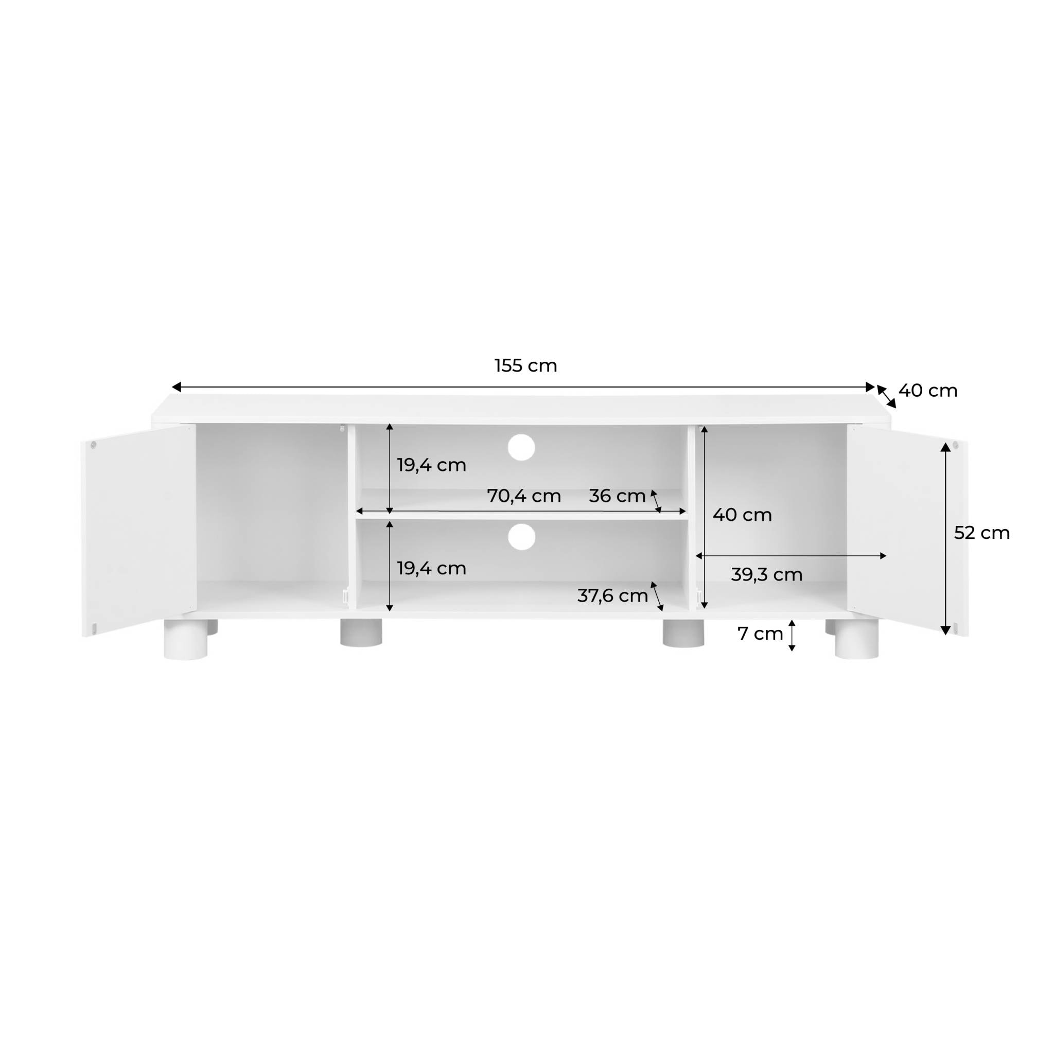 Meuble TV décor bois 2 portes réversibles 155cm PONDI