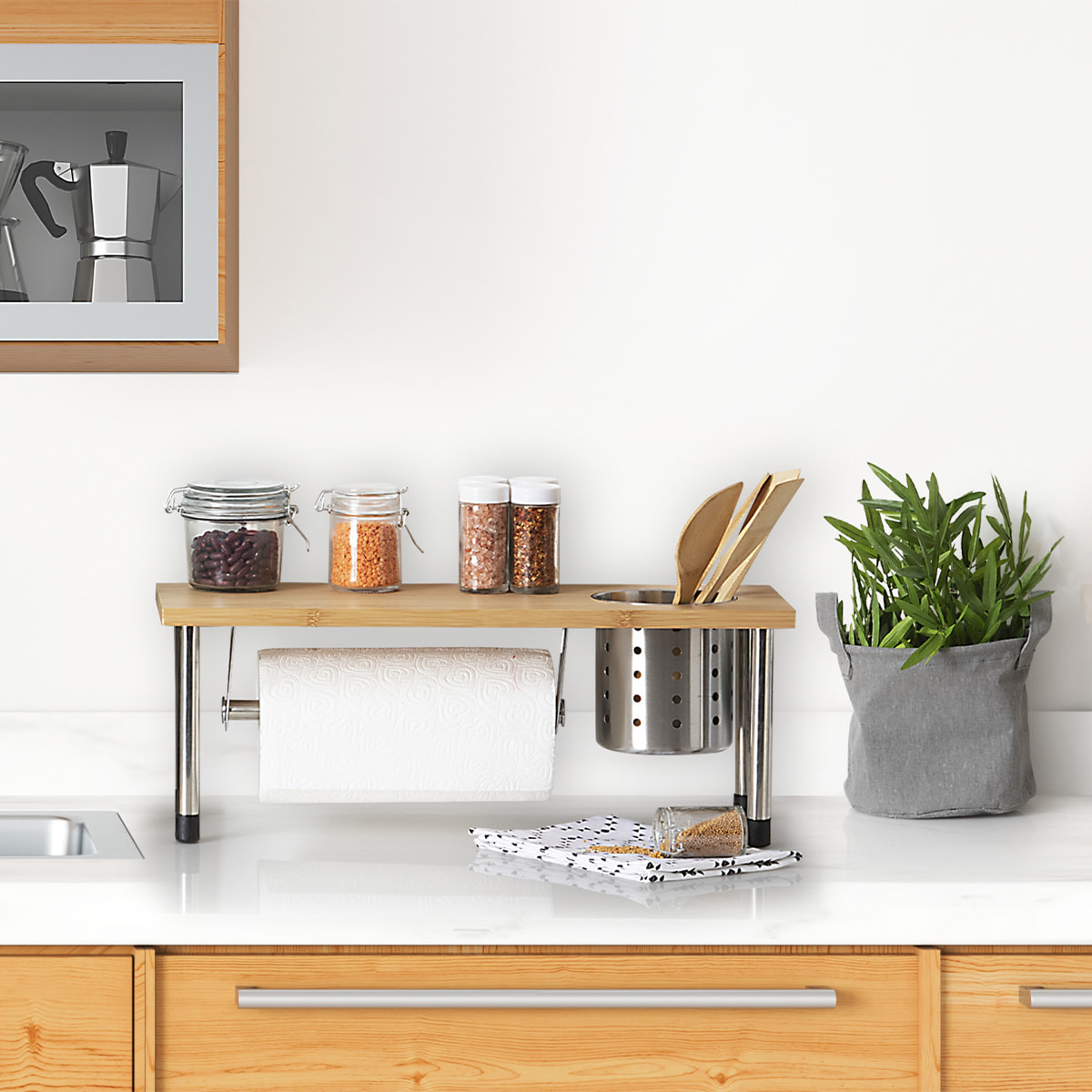 Étagère rangement évier bambou