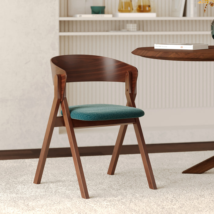 Chaise en bois d'hévéa et tissu vert chiné - Héloïse