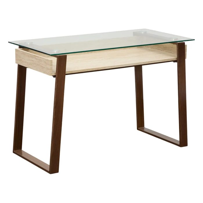 Bureau rectangulaire avec plateau en verre Ariro 55x110cm beige et marron