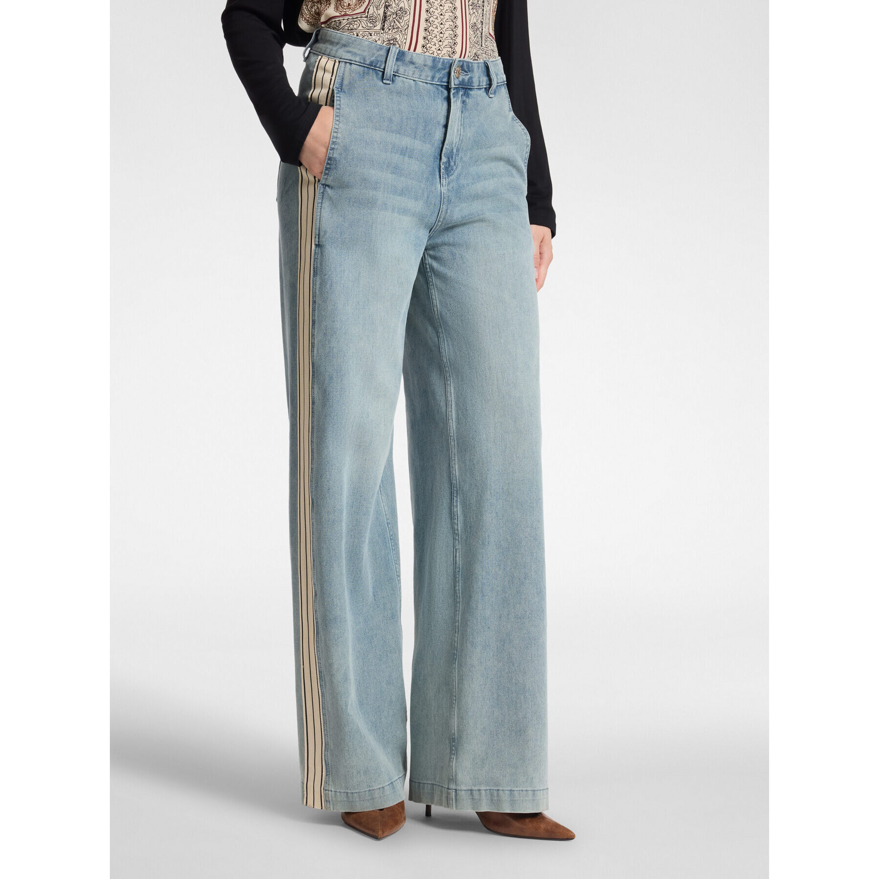 Elena Mirò - Jeans wide leg con bordes laterales - Azul