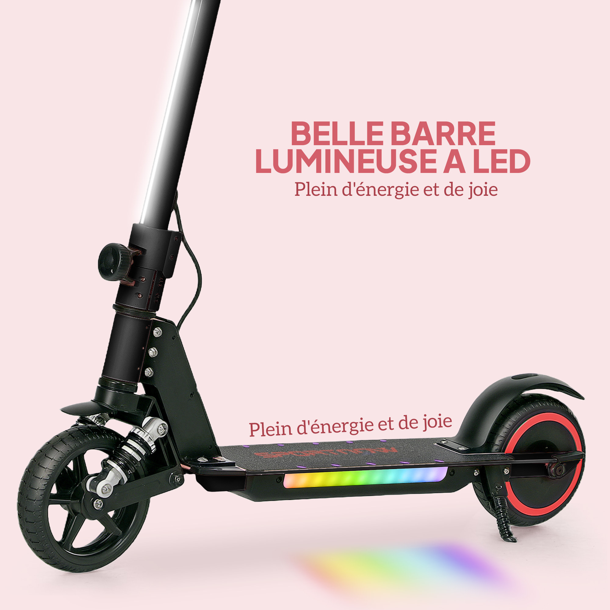 Trottinette électrique pliable LED 150W max. 14 Km/h enfant 6-14 ans double frein béquille alu noir