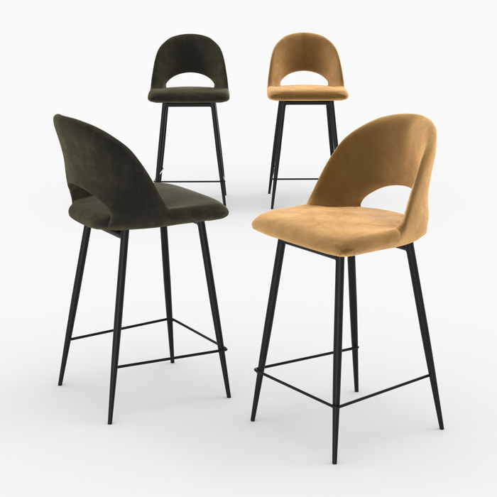 Pack 4 chaises pour îlot central en velours vert et jaune 65 cm - Pénéloppe