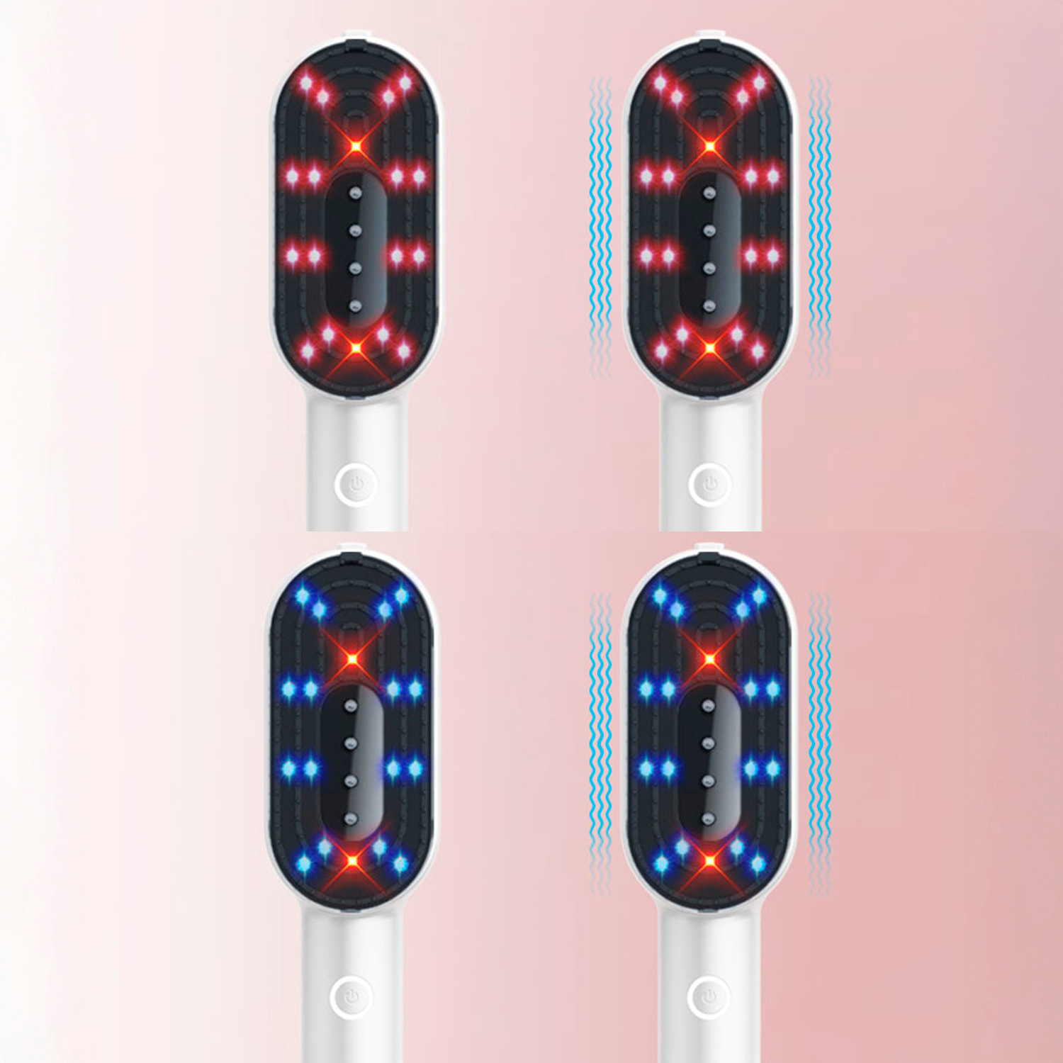 Pettine multifunzionale per capelli, con vibrazione e trattamento di luce.