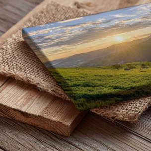 Tableau panoramique collines vertes coucher de soleil Toile imprimée