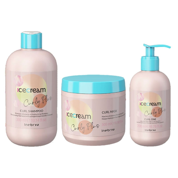 INEBRYA Kit Ice Cream Curly Plus Shampoo 300ml + Mask 500ml + Latte disciplinante 200ml