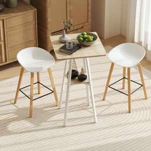 Mesa Alta Cocina Cuadrada con Estante, Mesa Alta Bar para 2 Personas, Patas de Metal, para Salón Comedor, 55x55x95 cm, Madera Natural y Blanco