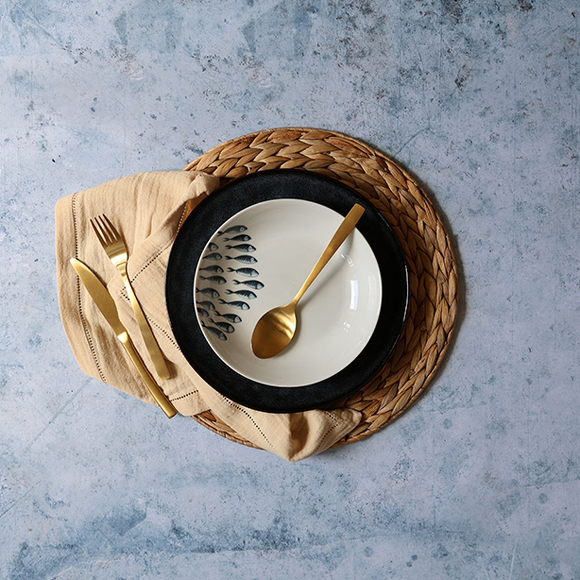 Lot de 6 assiettes creuses motif marin en porcelaine 20cm PESCARE