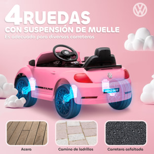 Coche Eléctrico para Niños de +3 Años Volkswagen Beetle Carro Eléctrico Infantil con Batería 12V Mando a Distancia Faros Bocina y Música Rosa