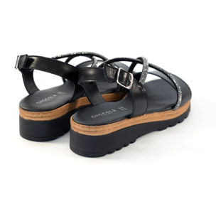 SANDALO BRILLANTINI VERA PELLE NERO