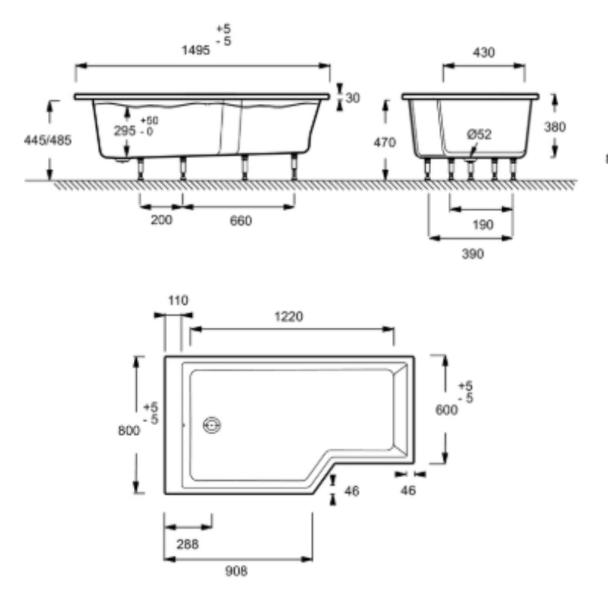 Pack baignoire bain douche antidérapante 150 x 80 Neo blanc mat - v.gauche + pare bain noir mat + tablier