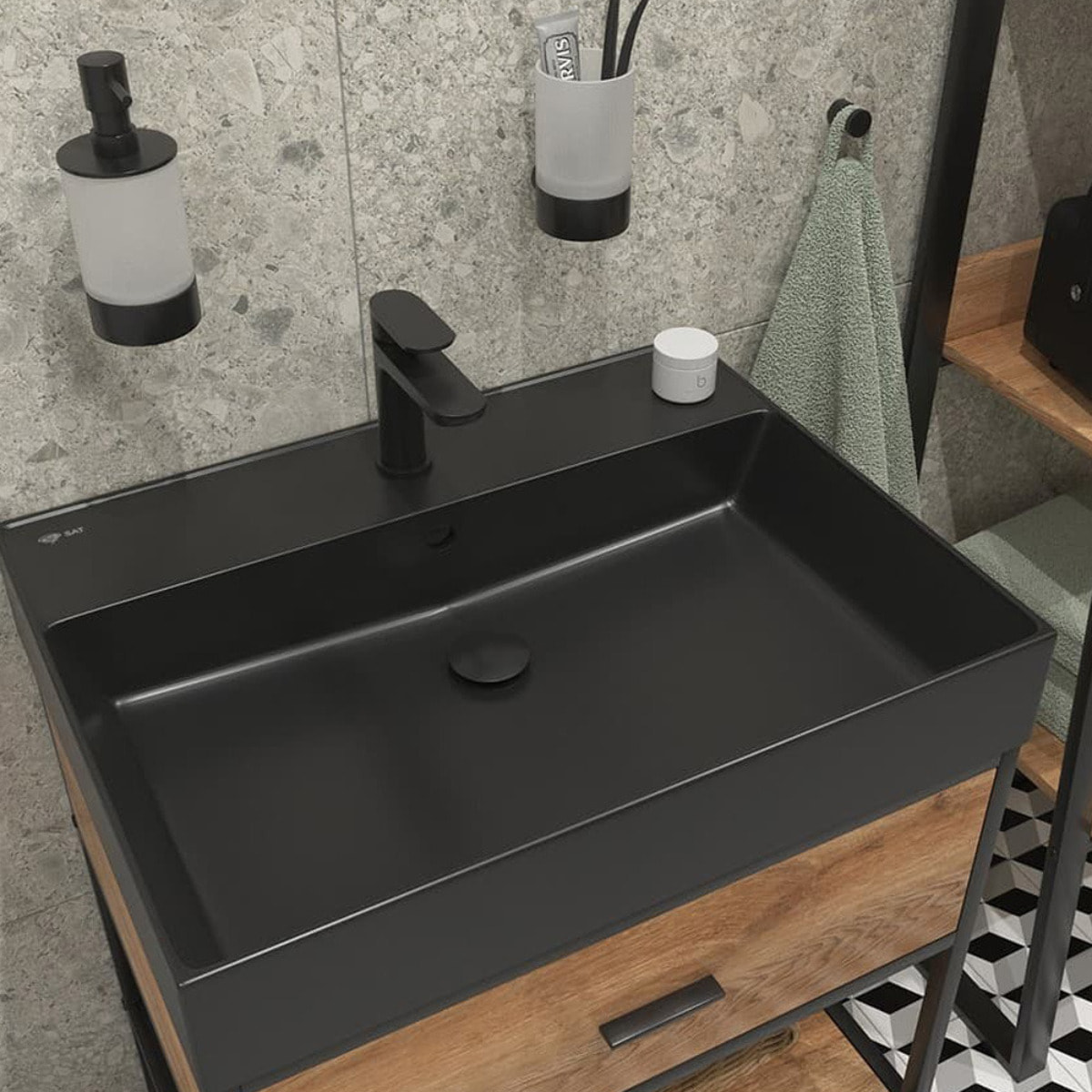 Mood mitigeur lavabo avec levier sans tirette, G3/8, Noir mat SATBSMOOD271C avec une garantie de 5 ans