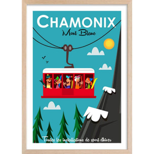 Poster de les grands montets Affiche + cadre en bois - Chêne