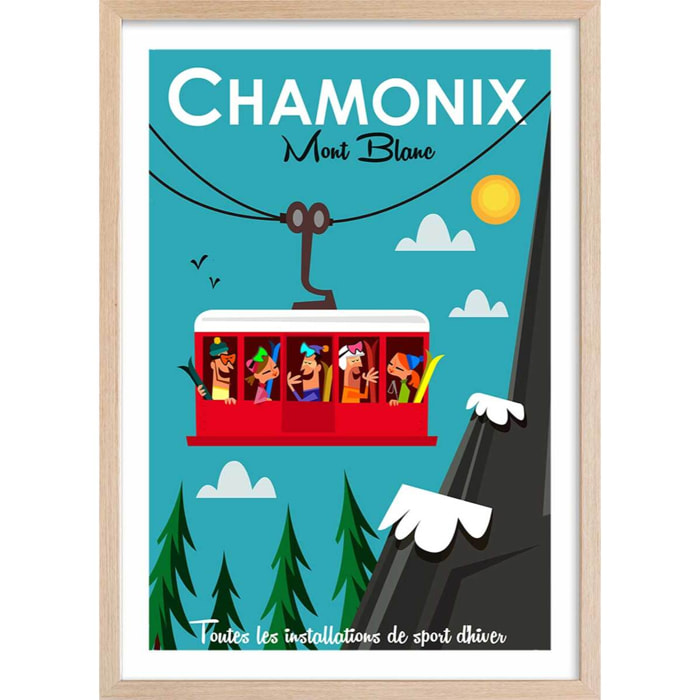 Poster de les grands montets Affiche + cadre en bois - Chêne