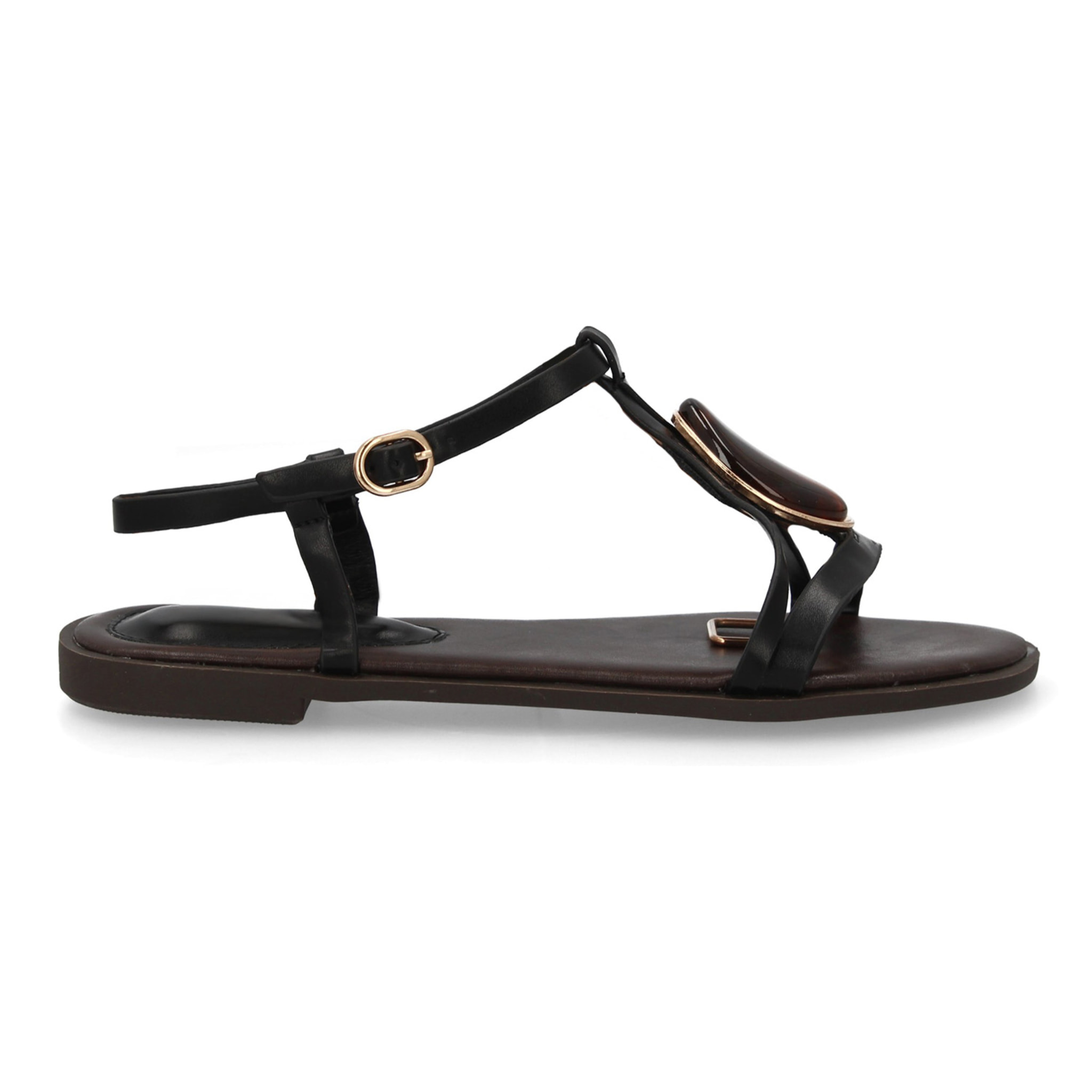 Sandalia plana mujer elegante con adorno de piedra