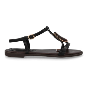 Sandalia plana mujer elegante con adorno de piedra