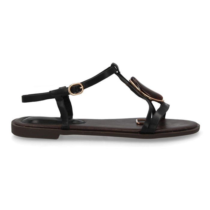 Sandalia plana mujer elegante con adorno de piedra