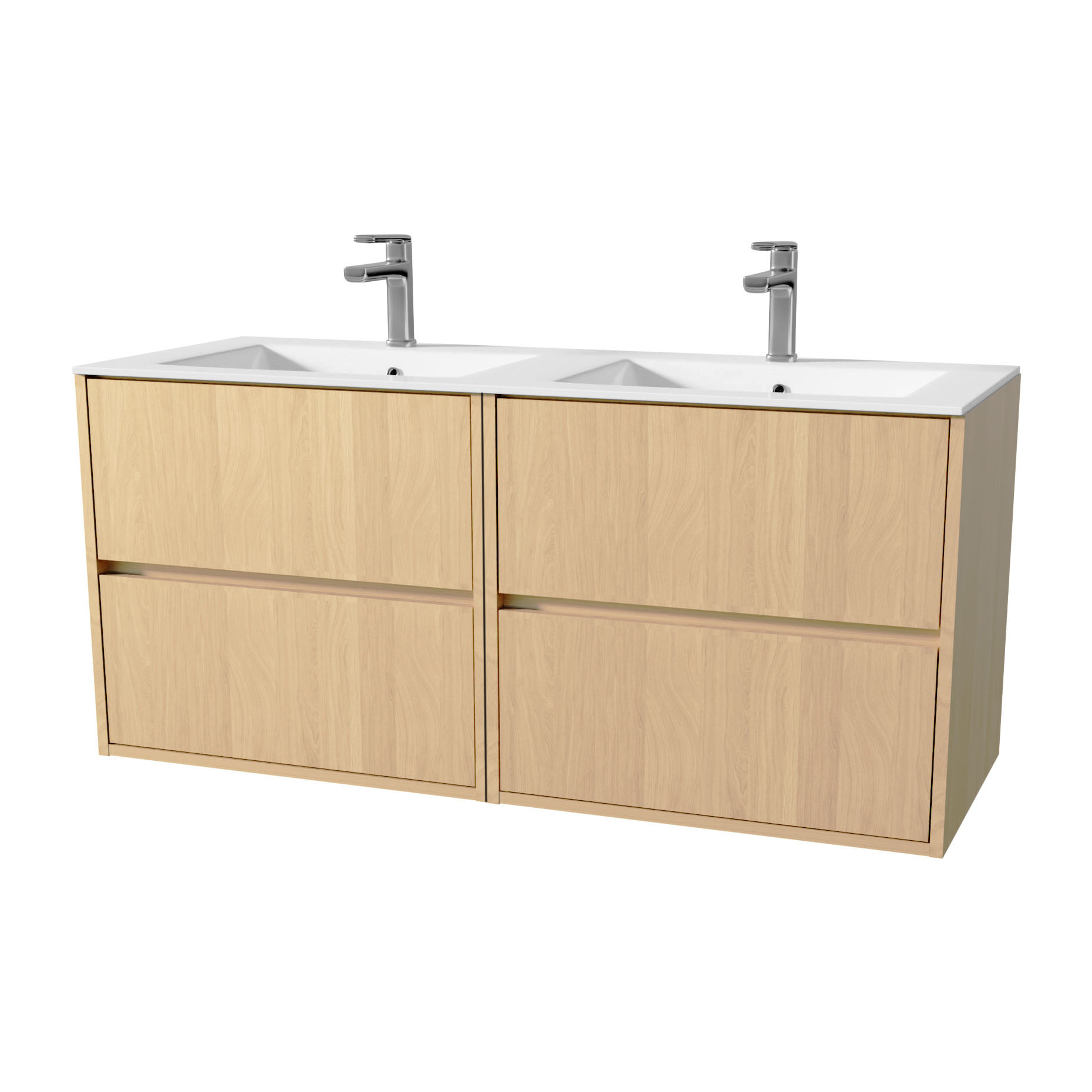 Pack Meuble Salle de Bains 120 cm Chêne Clair, 4 tiroirs avec Vasque Céramique - XENOS