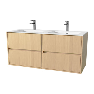 Pack Meuble Salle de Bains 120 cm Chêne Clair, 4 tiroirs avec Vasque Céramique - XENOS
